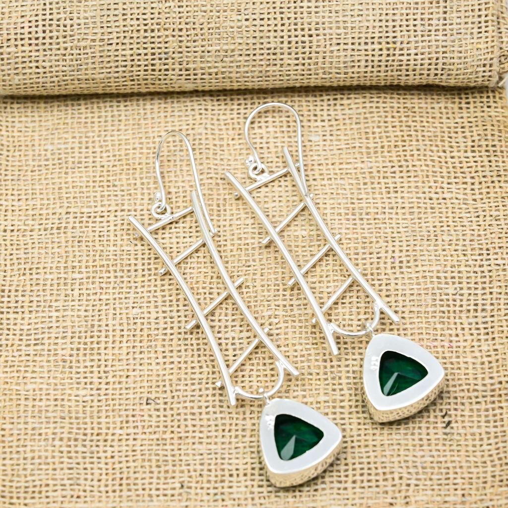 Chrome Diopside Handmade Gemstone Earrings, 925 Solid Sterling Silver Earrings, Unique Design Jewelry Earrings