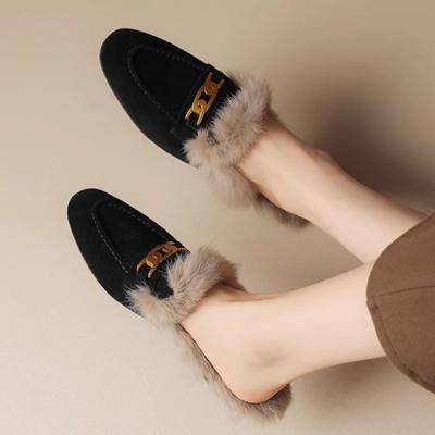 Luxury Fur Flats Suede Slippers Fashion Plush Cotton Shoes Brand Flip Flops Winter 2025 Trend Casual Non Slip Warm Zapatos Mujer