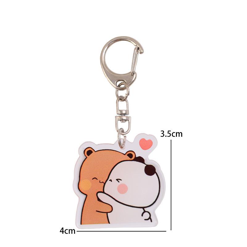 Cute  La bubuDudu Keychain Figure Couple Baby Grey Bear White Panda Key Chain Car Ring Jewelry Gifts Bag Pendant Accessories