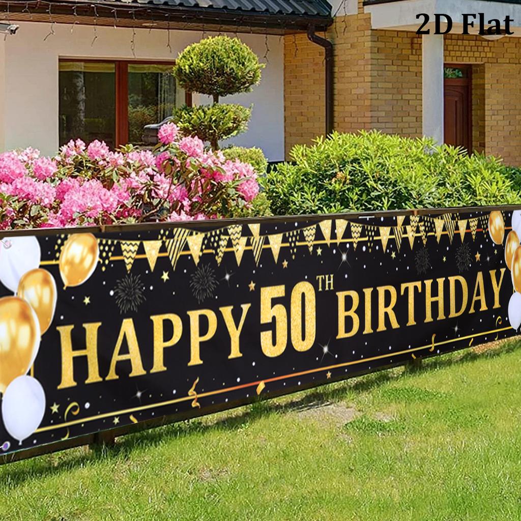 Černé Zlaté Balónky Vlajky Šťastný 40. 50. 60. Narozeninový Banner Narozeninová Oslava Dekorace Venkovní Zahrádková Oslava Banner Potřeby
