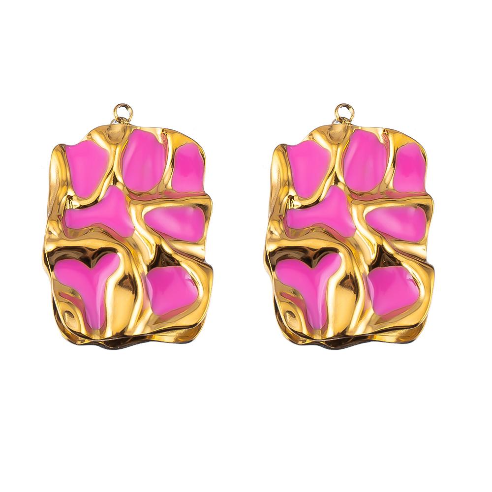 2/5Pcs Stainless Steel Series Pink Purple Elegant Cute Pendant Gold Bottom Pendant DIY Necklace Jewelry Handmade Accessories