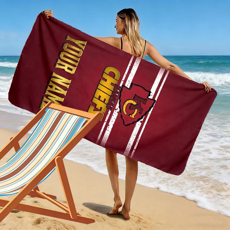 Name Custom Kansas City Chiefs Print Beach Towel, Large Soft Quick Dry Towel for Beach Camping Swimming