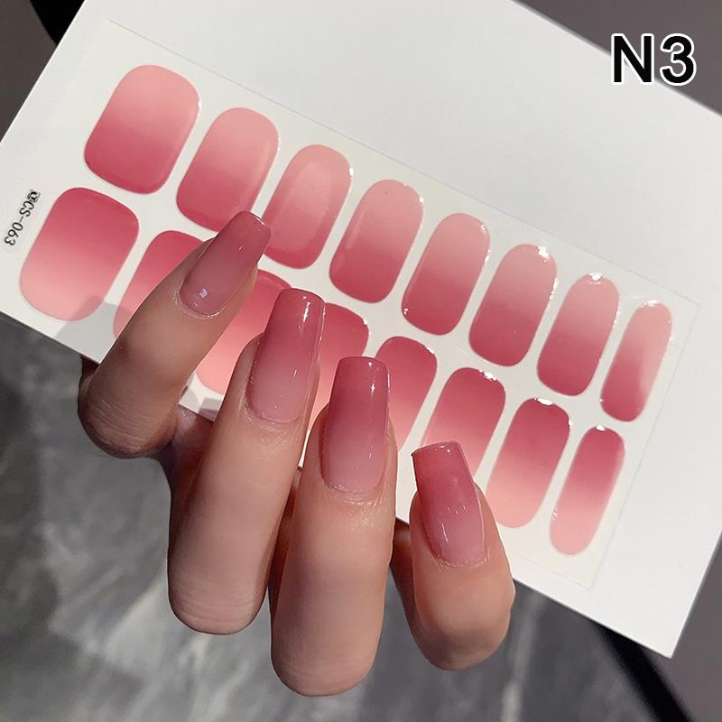 16Pcs/Sheet Semi-Cured Gel Nail Polish Sticker Long-Lasting Extension Cream Nail Decal Full Cover Gradient Color Cured Slider