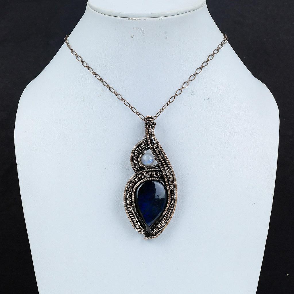 Labradorite Copper Pendant Copper Wire Wrapped Pendant Gemstone Jewelry Rainbow Moonstone Pendant Handmade Copper Wire Jewelry Gifts For Him