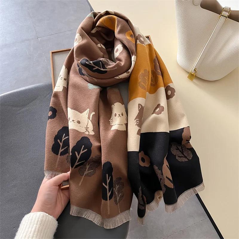 Women Winter Imitation Wool Scarf Warm Pashmina Foulard Female Cashmere Shawls Wraps Thick Soft Bufanda Scarves Stole