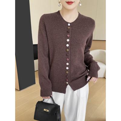 Women S Vintage Warm Knit Cardigan Long Sleeve Solid Color Round Neck Button Up