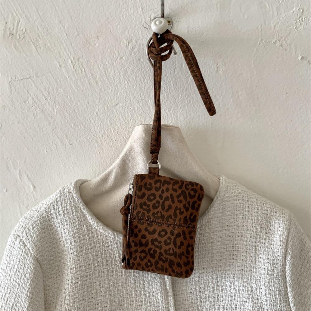 Leopard Print Suede Coin Purse Portable Lipstick Key Bag Women Shoulder Bag Mini Storage Bag Small Wallet Travel Neck Bag