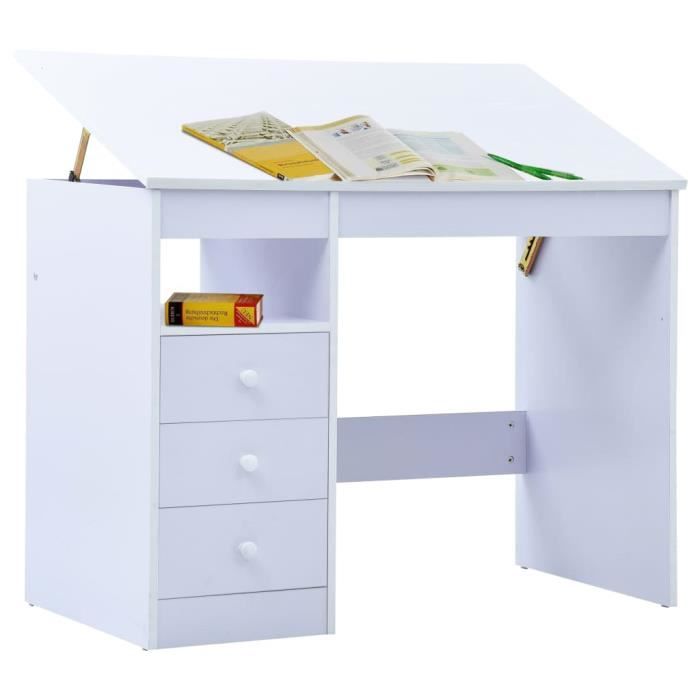 Bureau pour enfants - VIDAXL - Inclinable - Blanc - 3 tiroirs - 100x55 cm