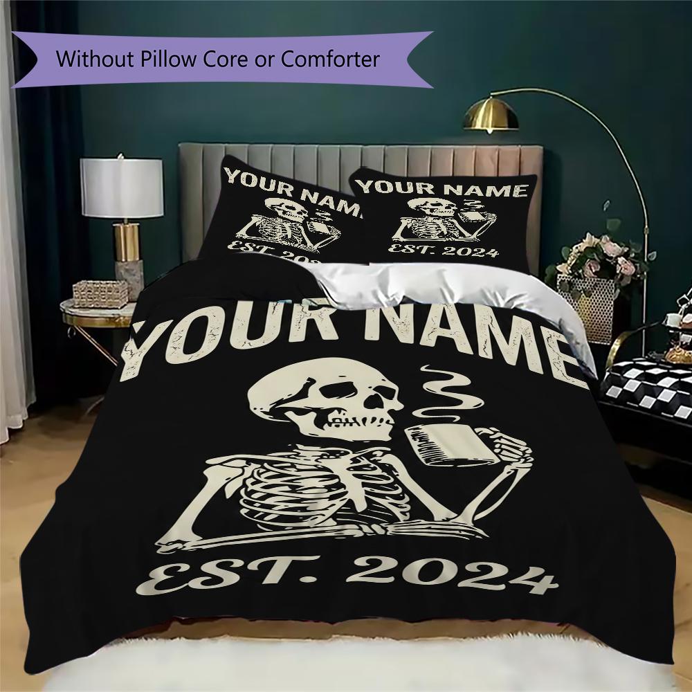 Custom Name Skull Warrior Artwork Bedding,Quilt Set Quilt Cover Pillowcase Home Birthday Gift(1 * Duvet Cover + 2 * Pillowcase, Without Core)_lx