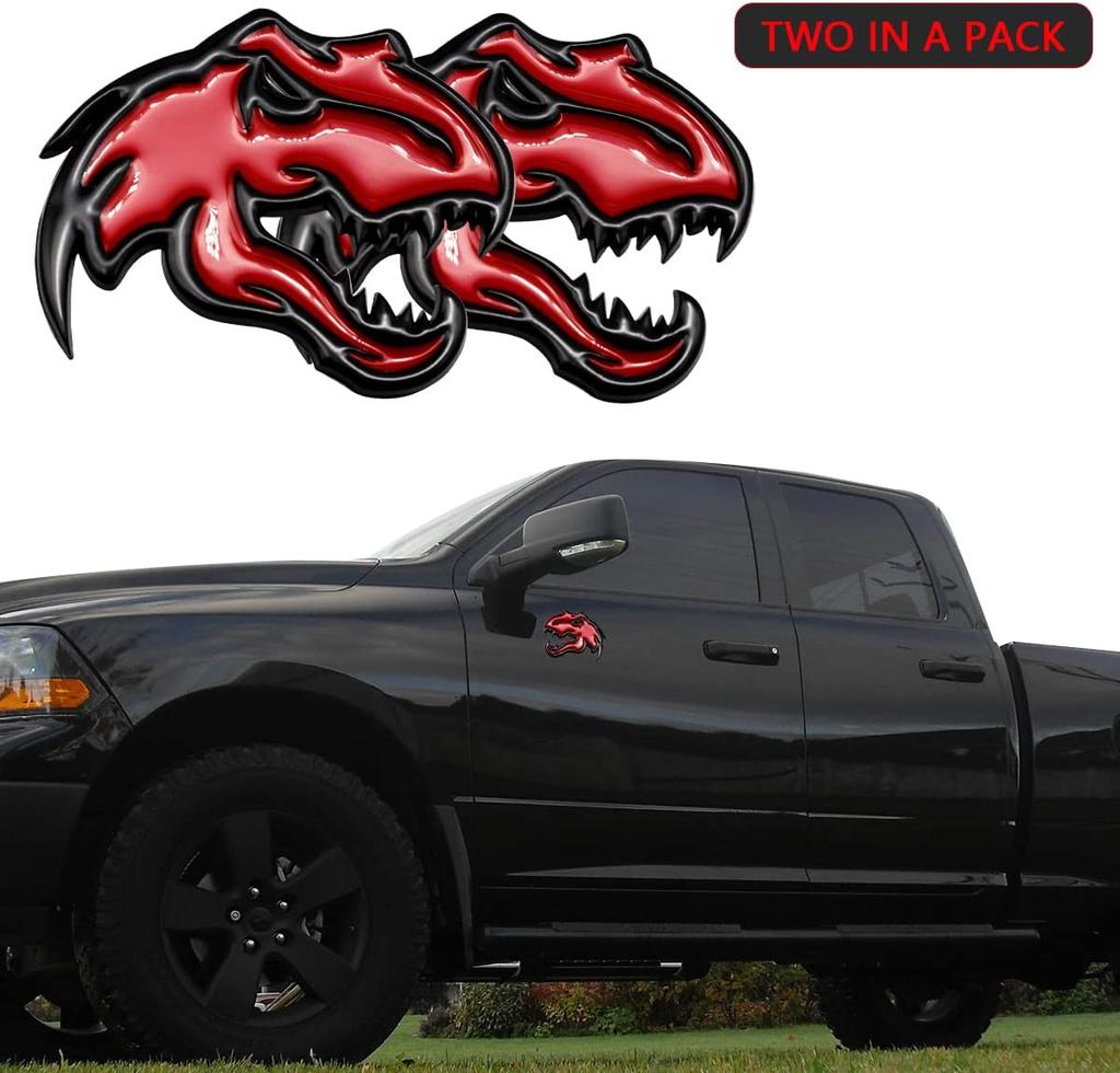2pcs Car Metal Tyrannosaurus Raptor Dinosaur Logo Trunk Body Emblem Decals Sticker For Ram Charger Challenger Accessories
