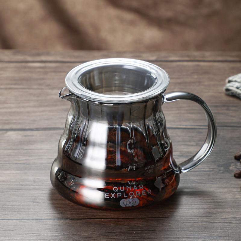 New Glass Soot Vertical Pattern Cloud Pot Coffee Pot 600ml Set Soot V60 Filter Funnel Filter Cup