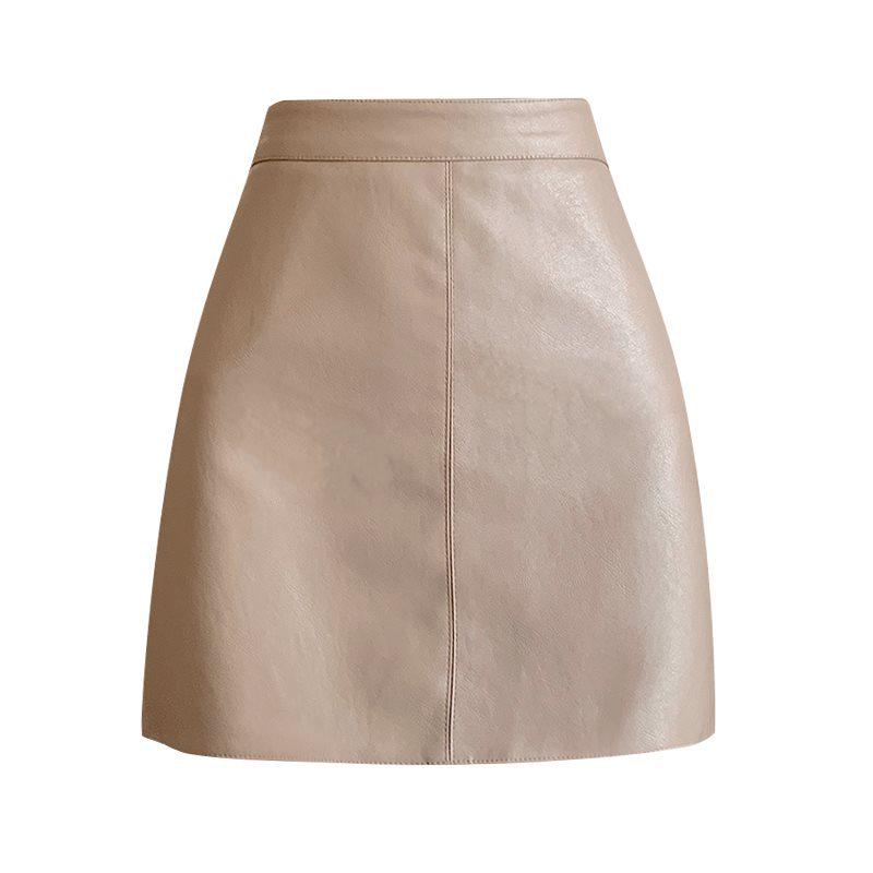 Coffee Color High Waist PU Leather A-Line Mini Skirt