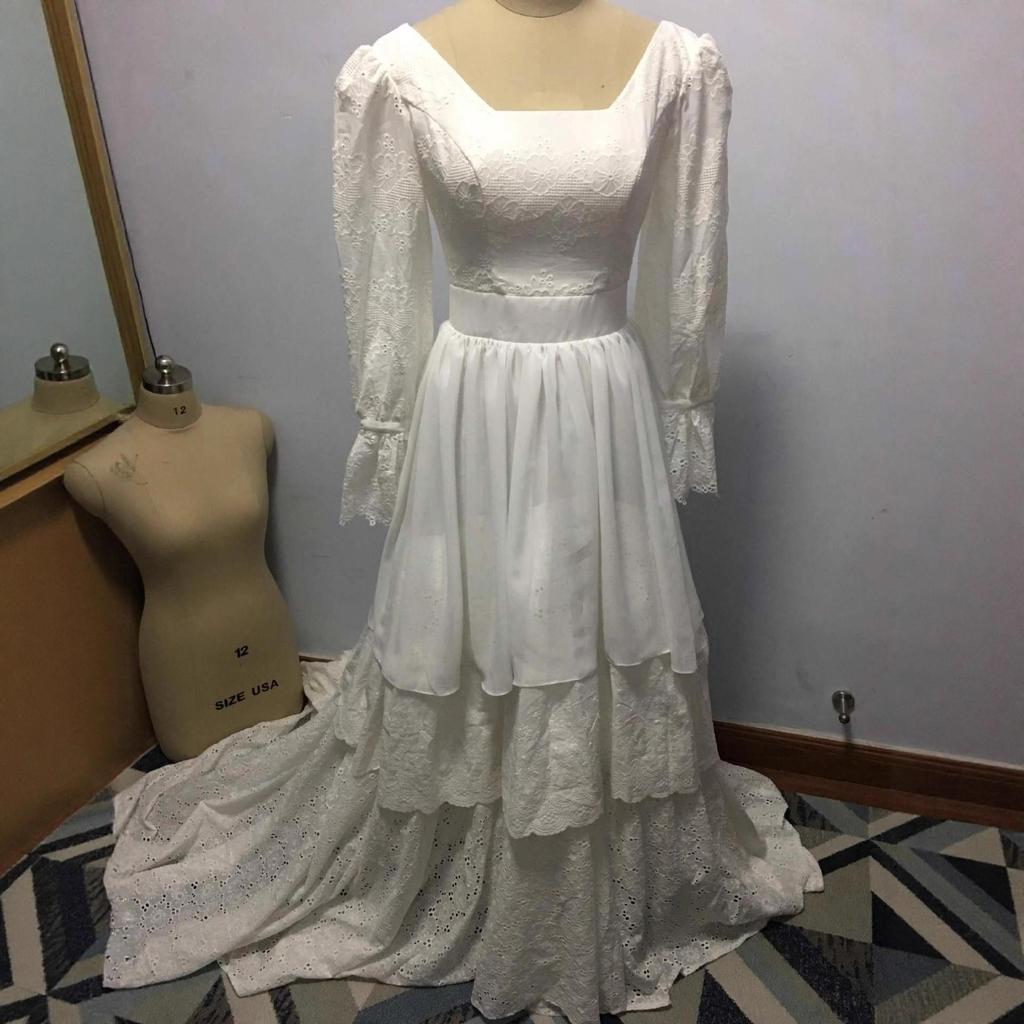 Wedding Dress Vintage Lace Wedding Dress 2025 Boho A Line Bride Gown Half Sleeves Tiered Wedding Gowns Customized