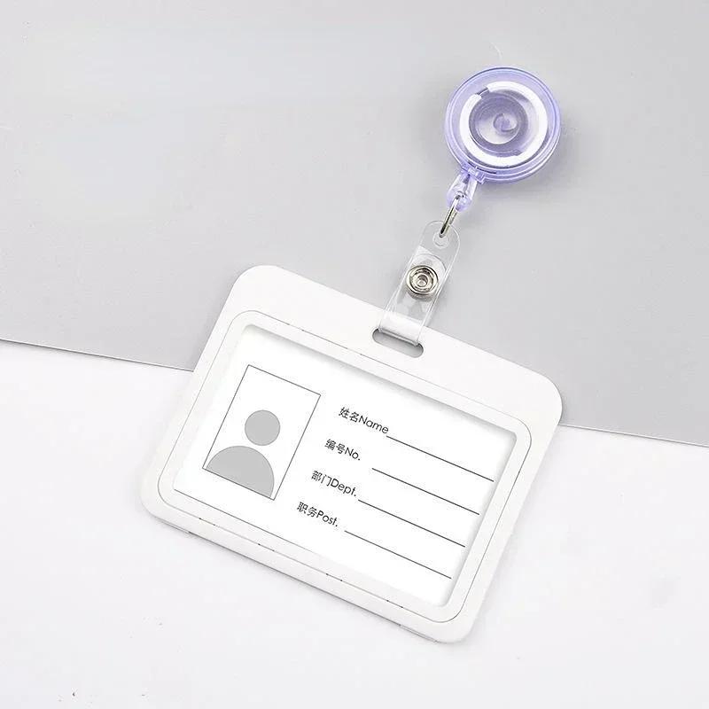 1Set Retractable Badge Holder Reel Staff Nurse Plastic Working ID Name Tag Holder Student Bus Pass Card Cover Case ID Sleeve