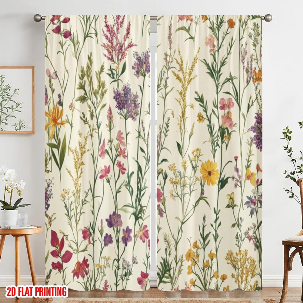2pcs,2D plane printing Popular Curtain Panels Floral Symphony(3) Polyester (without rod) Versatile All Perfect for Kitchen