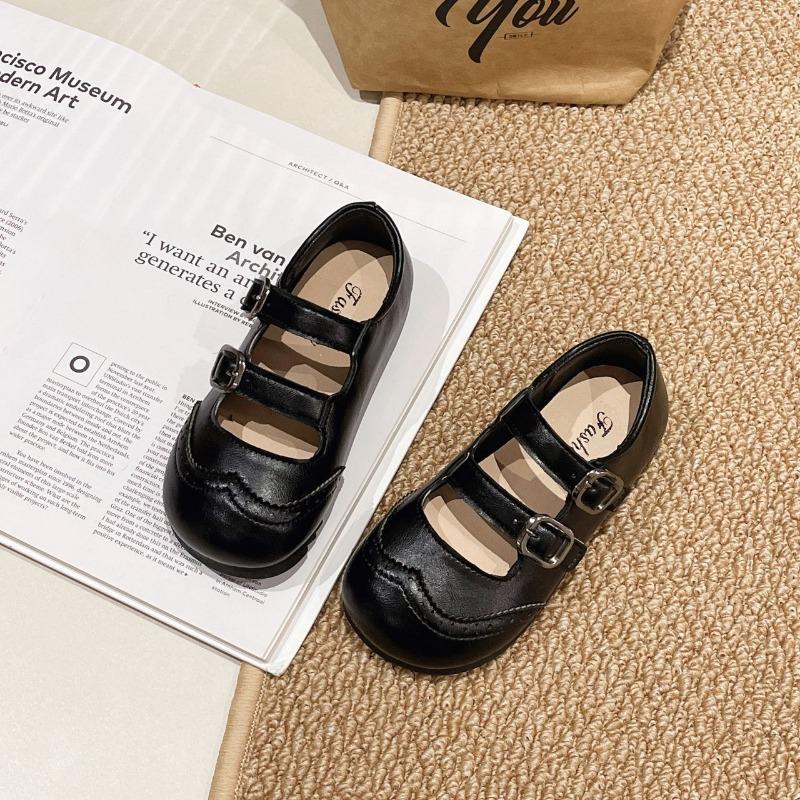 Kids Black Double Strap Mary Jane Shoes 22