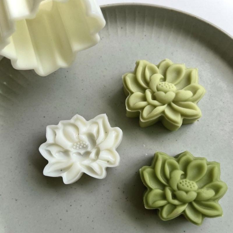 2Pcs Hibiscus Cookie-Stamp Mooncake Mold Mid-Autumn Festival DIY Hand Press Cookie-Stamp Pastry Tool Moon Cake- Maker