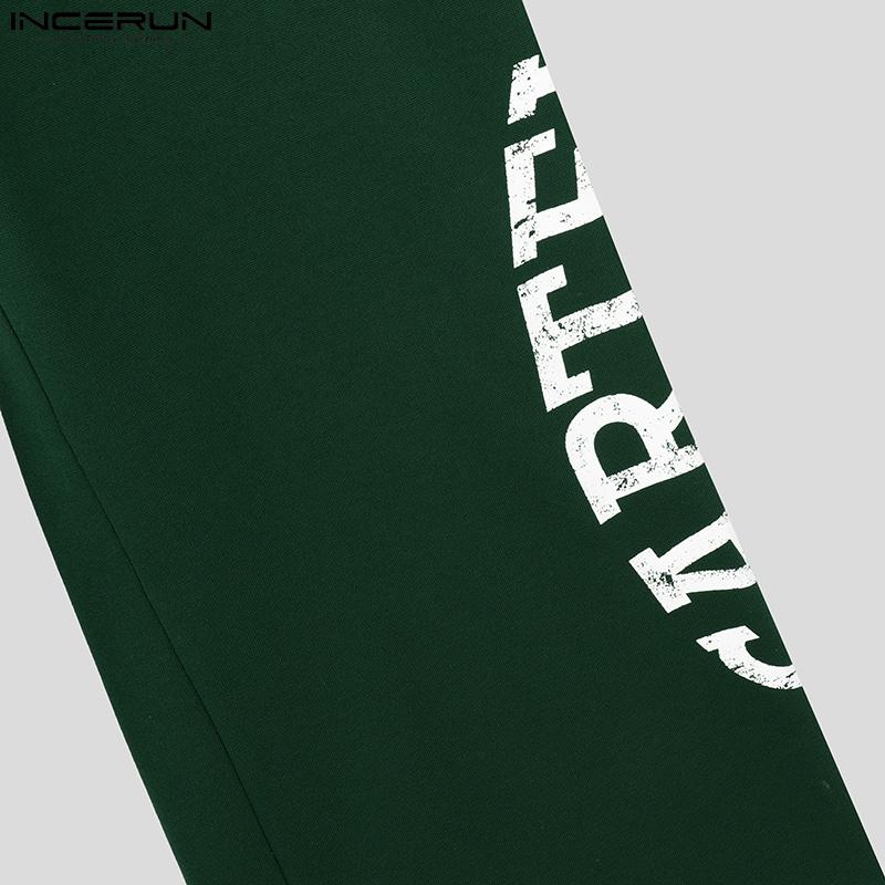 INCERUN Men Elastic Waist Drawstring Print Loose Wide Legs Pants Casual Sport Trousers