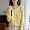 Women Autumn Winter Knit Cardigan Retro Fair Isle Pattern Round Neck Long Sleeve Loose Wool Blend Sweater Coat Casual Outerwear