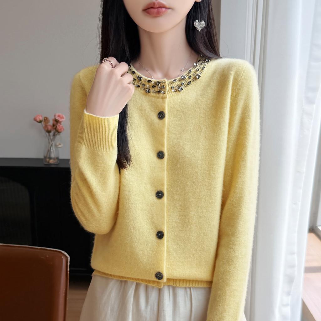 Women Autumn Winter Knit Cardigan Retro Fair Isle Pattern Round Neck Long Sleeve Loose Wool Blend Sweater Coat Casual Outerwear