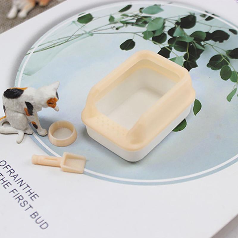 3Pcs/Set Home Decoration 1:12 Dollhouse Miniature Cat Litter Box Model Mini Shovel Pet Supplies For Doll Diy Accessories Toy