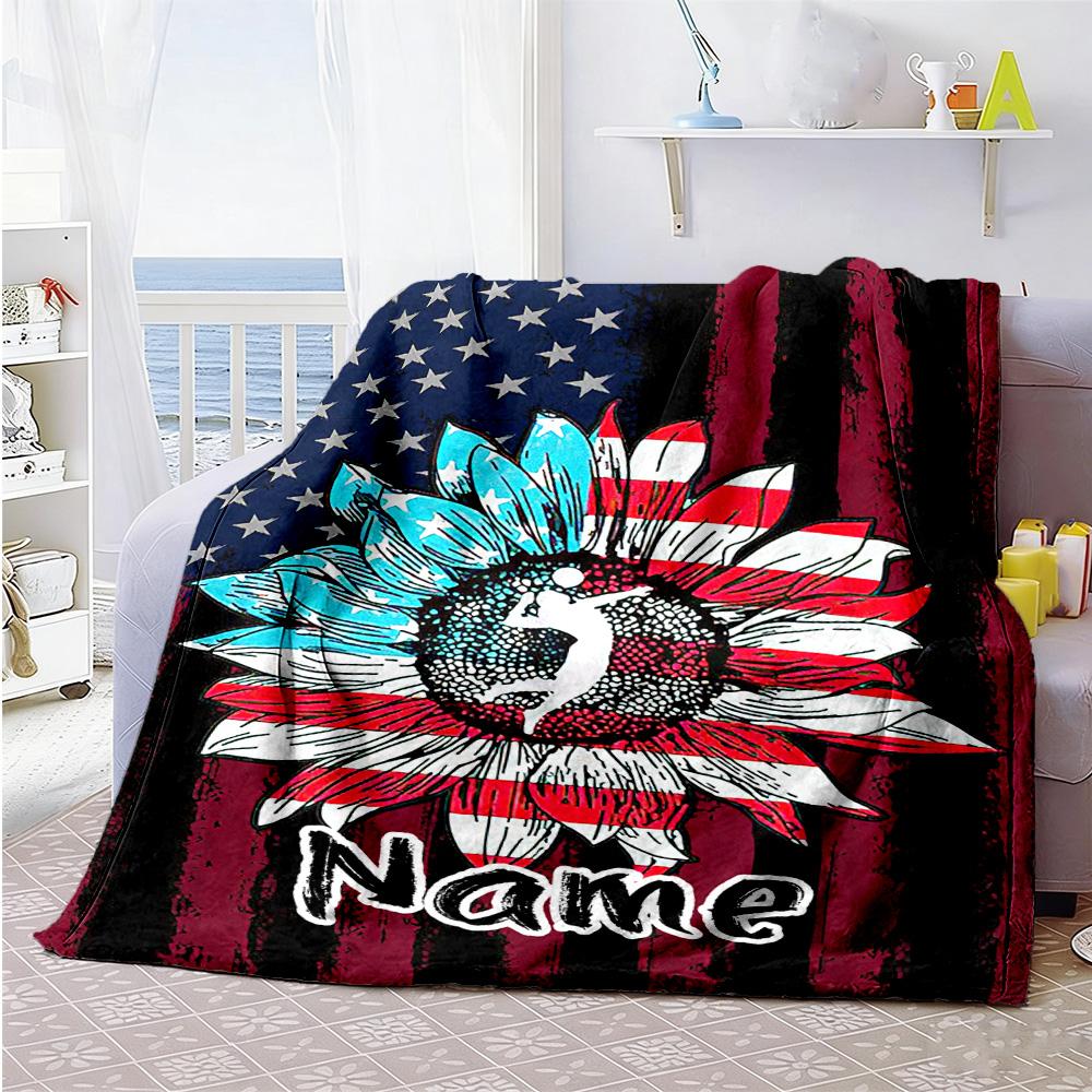 Sunflower Sports Style Customize Text Blanket Throw Personalized Blanket Durable Comfort for Livingroom Couch Sofa Bedding All-Season Use