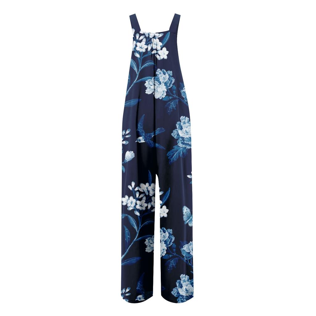 Womens Overalls Casual Print Wide Leg Jumpsuits Bib Rompers Sleeveless Straps With Pockets Outfits
