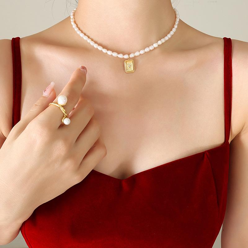 

Ретро квадратное ожерелье с инкрустированным цирконием, зимняя новая цепочка из натурального пресноводного жемчуга, не выцветает, элегантные ювелирные изделия