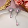 Silver Needle Asymmetrical Chain Earrings: Sweet Pink Zircon, Butterfly & Bear Designs for Women