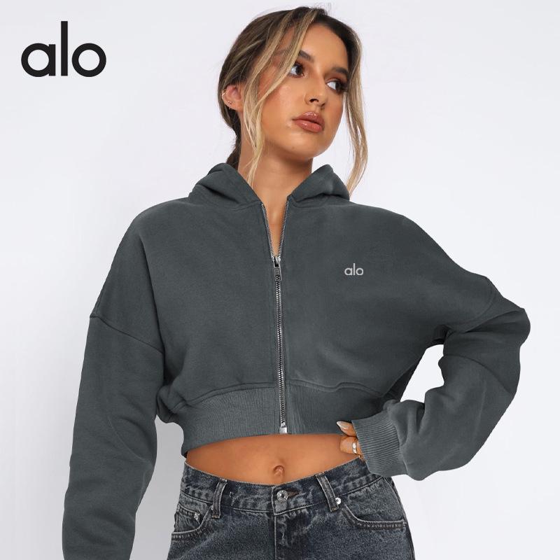 

Жіночий оксамитовий зимовий худі-кардиган для йоги Alo Slim Fit Medium сірий колір