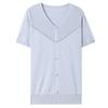 2026 Summer Ice Silk V-Neck Short Sleeve Shirt for Fashionable 40-Year-Old Mothers
