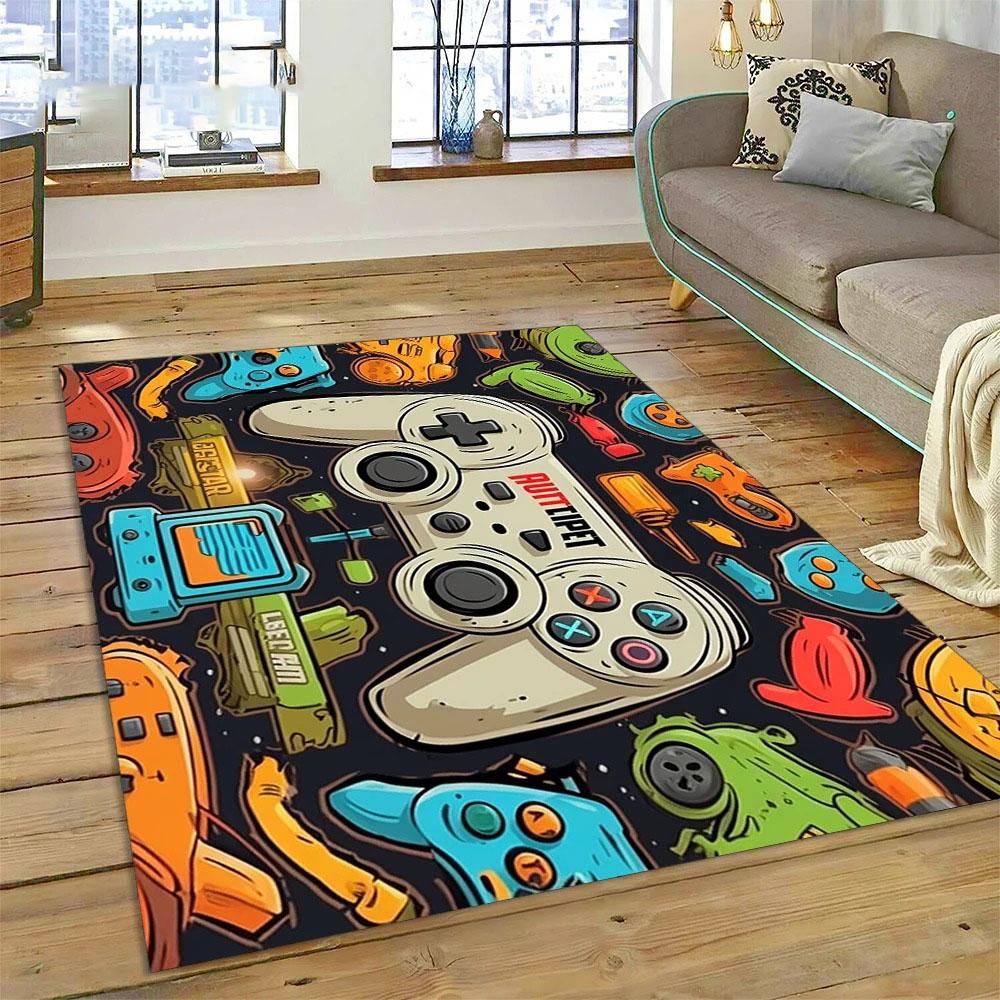 Console Gaming Carpet for Boy's Bedroom Living Room Decoration Washable Polyester Anti Slip Floor Mat Sofa Decor Big Size Rug