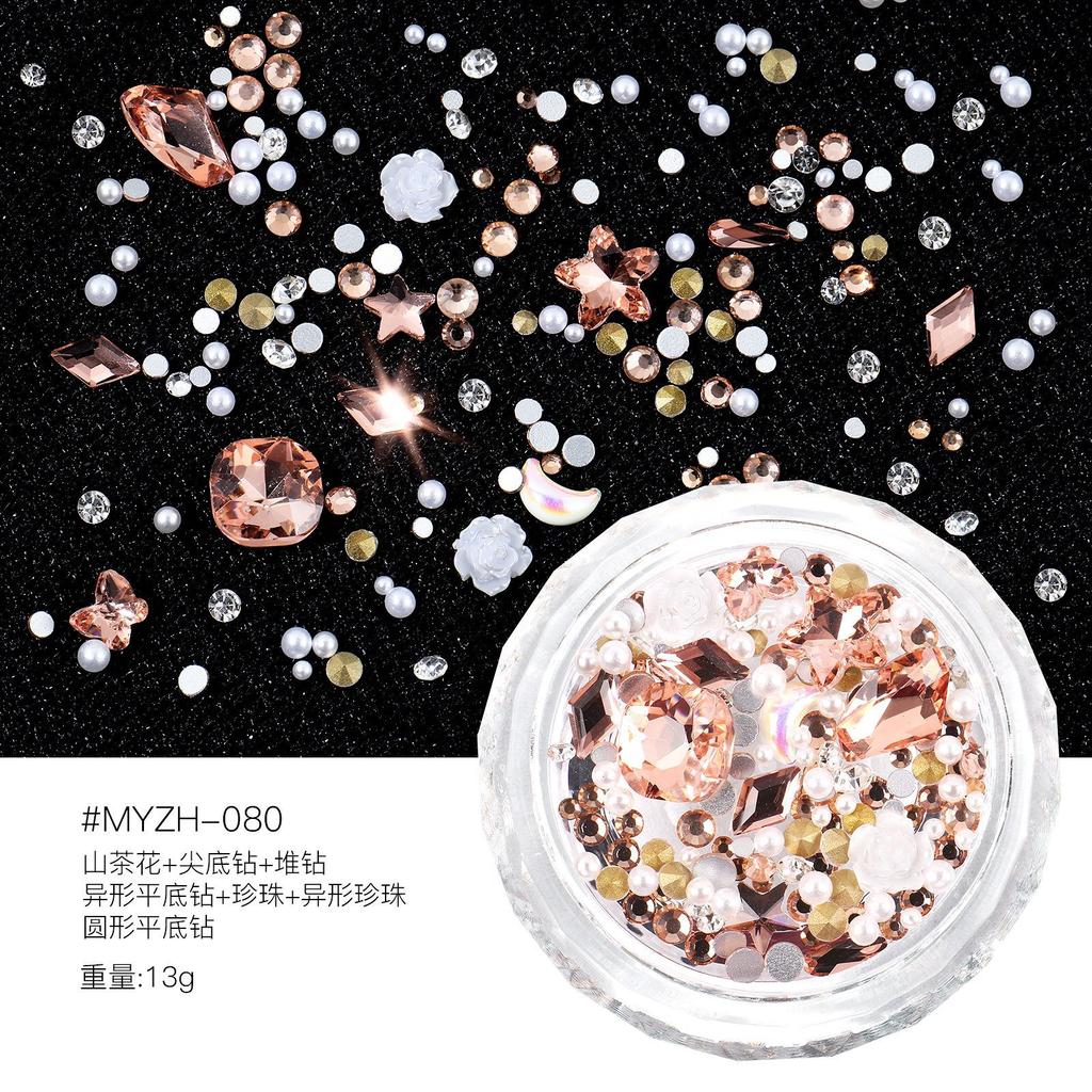 Round Box Nail Art Jewelry Glass Butterfly Camellia Pointed Bottom Drill Flat Bottom Diamond Nail Art Diamond Jewelry Mixed