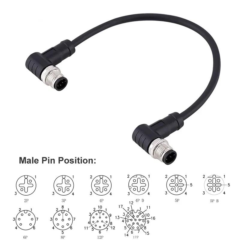 M12 4Pin 5Pin 8Pin 12Pin Double Plug 1M 2M 3M PUR PVC Shield Wire Sensor Connector Straight Angle Male Female Plug Adapter