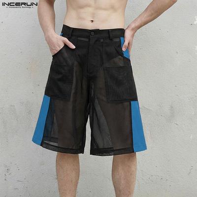 Pantalones Cortos Transparentes de Verano para Hombre con Cremallera, Bolsillos en la Cintura y Empalmes, Pantalones a Media Pierna