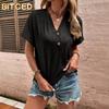 Women's Fashion Casual Solid Color Print Short Sleeve V Neck Blouses & Shirts