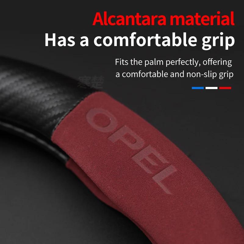 For Opel OPCline ASTRA CORSA INSIGNIA MOKKA VECTRA GTC Tigra Car Carbon fiber Suede Leather Steering Wheel Cover Accessories