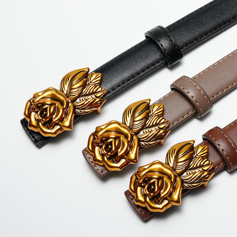 Belts Women's Jeans Fashionable and Versatile Leather Simple Ins Style Decoration Casual Korean Thin Belt Black Trendy