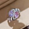 Open Ring French Vintage Pink Purple Double Stone Artdeco Style High Carbon Diamond Women Ring