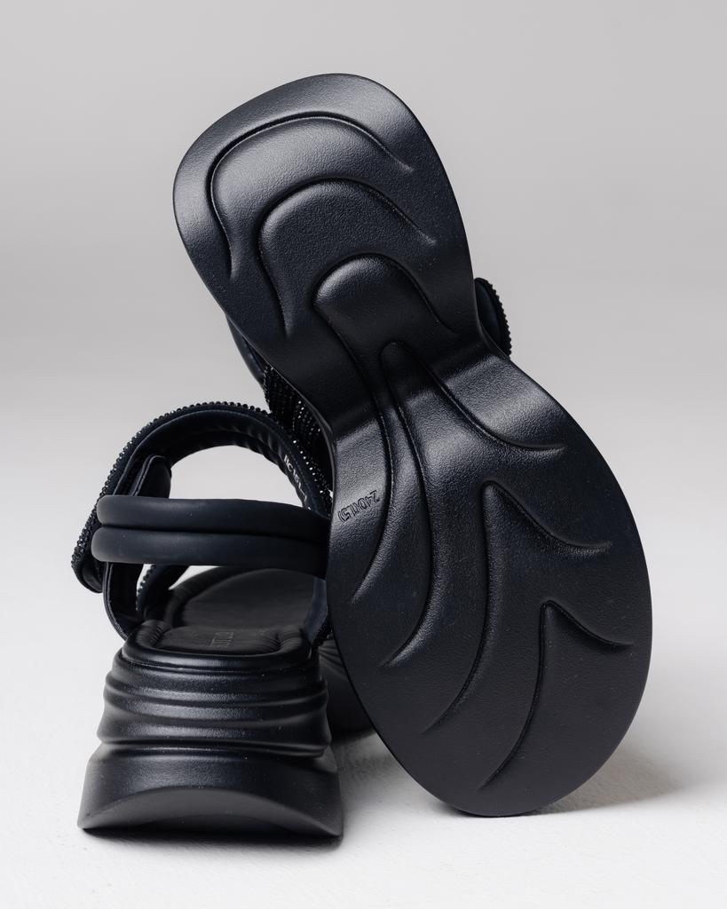 SUNY LIANA 1511 36 Black Leather Textile Sandals with Rhinestones