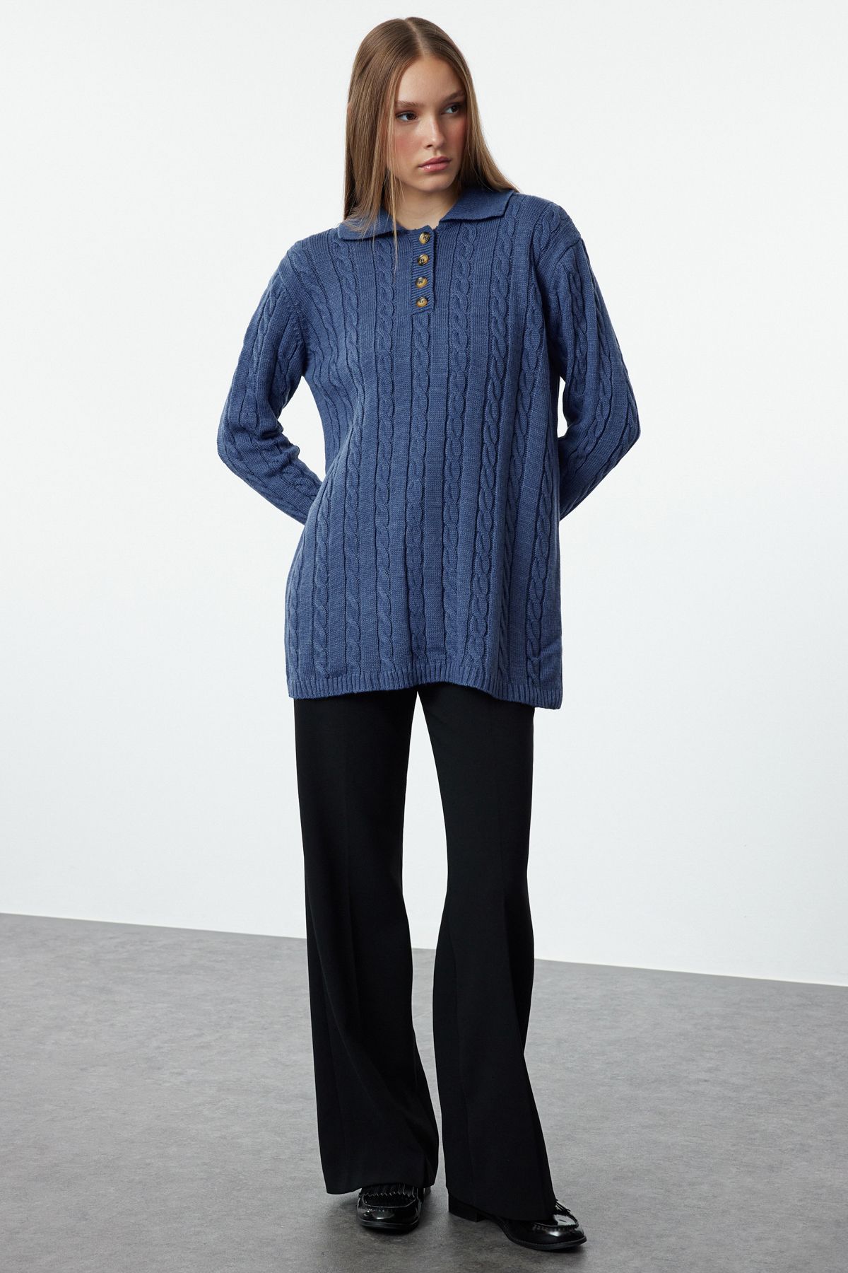 

Women s Fashion Stylish Hijab Sweater Blue Hair Braided Knitwear Sweater L