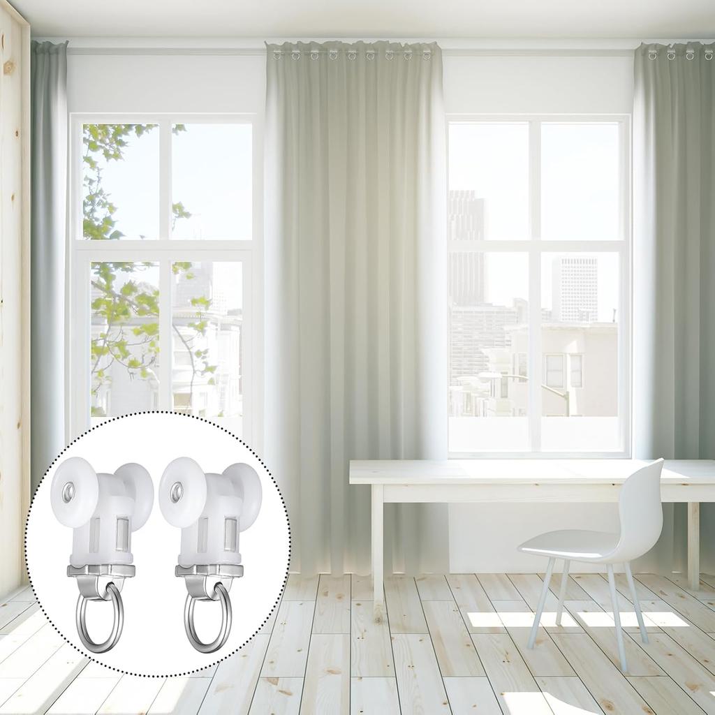 Barydat 60 Pcs Curtain Track Roller Hooks Curtain Rail Pulleys Runners Plastic Ceiling Gliders Window Rods Dual Wheel Roller Carriers Mounted Curtain