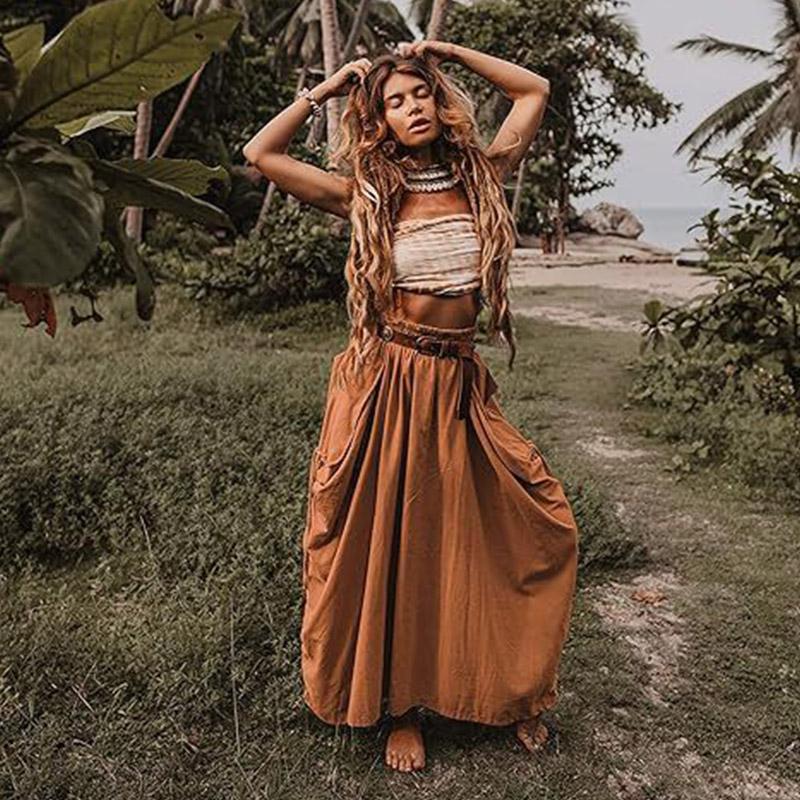 

Женская повседневная юбка-полуюбка 2024 года с завязками на завязках, большими карманами, свободная длинная юбка из органического хлопка в стиле бохо XXL