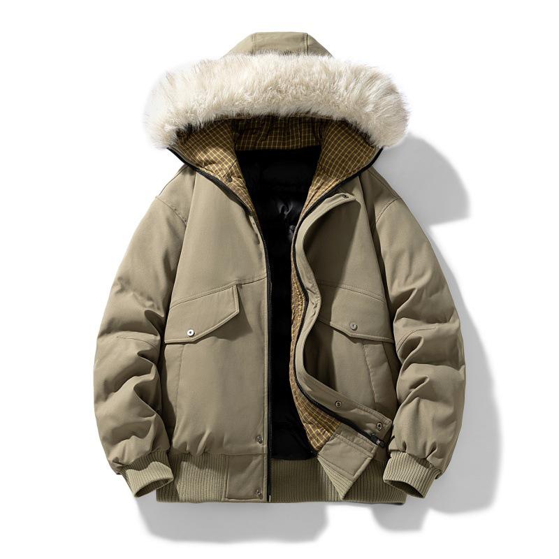 Men's Winter Hooded Cotton Jacket with Fur Collar - Thick, Warm, and Trendy Outerwear