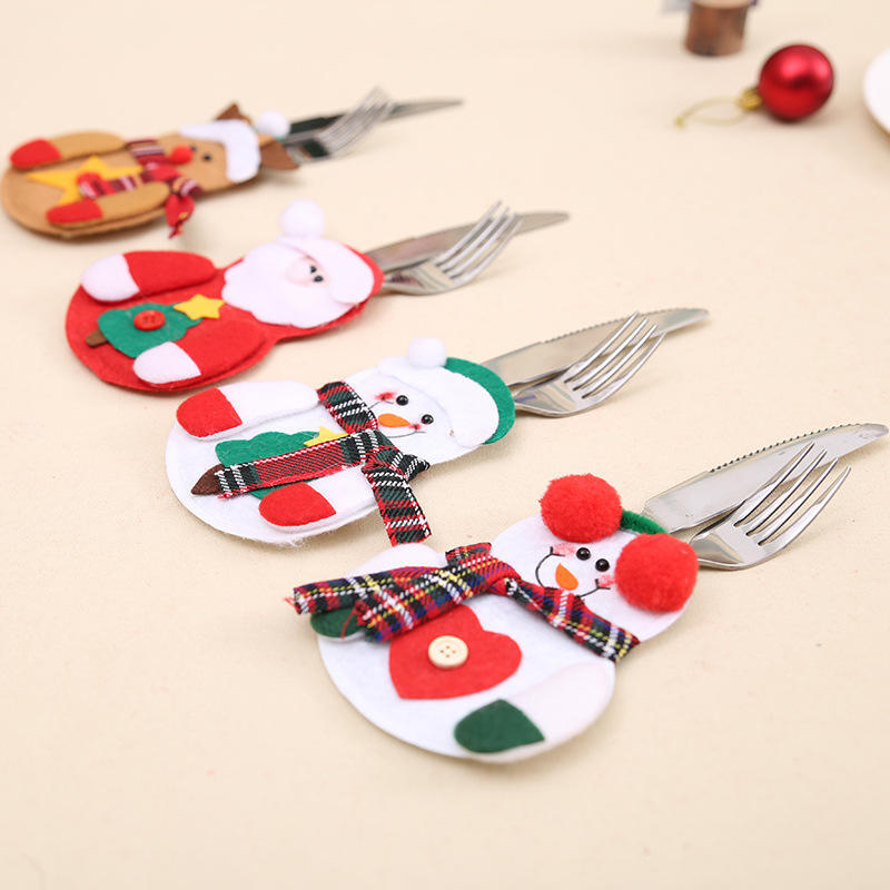 Christmas Cutlery Cover Santa Claus Knife and Fork Protective Cover Cloth Art Knife and Fork Set Decor for Xmas Dining Table