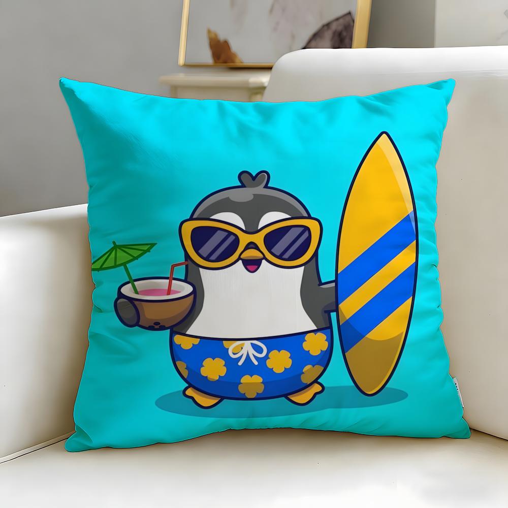 classic cartoon Cute Cartoon Penguin Cushion Cover Soft  EasyWash Pillow Case  Versatile for Couch Bed Travel and Office