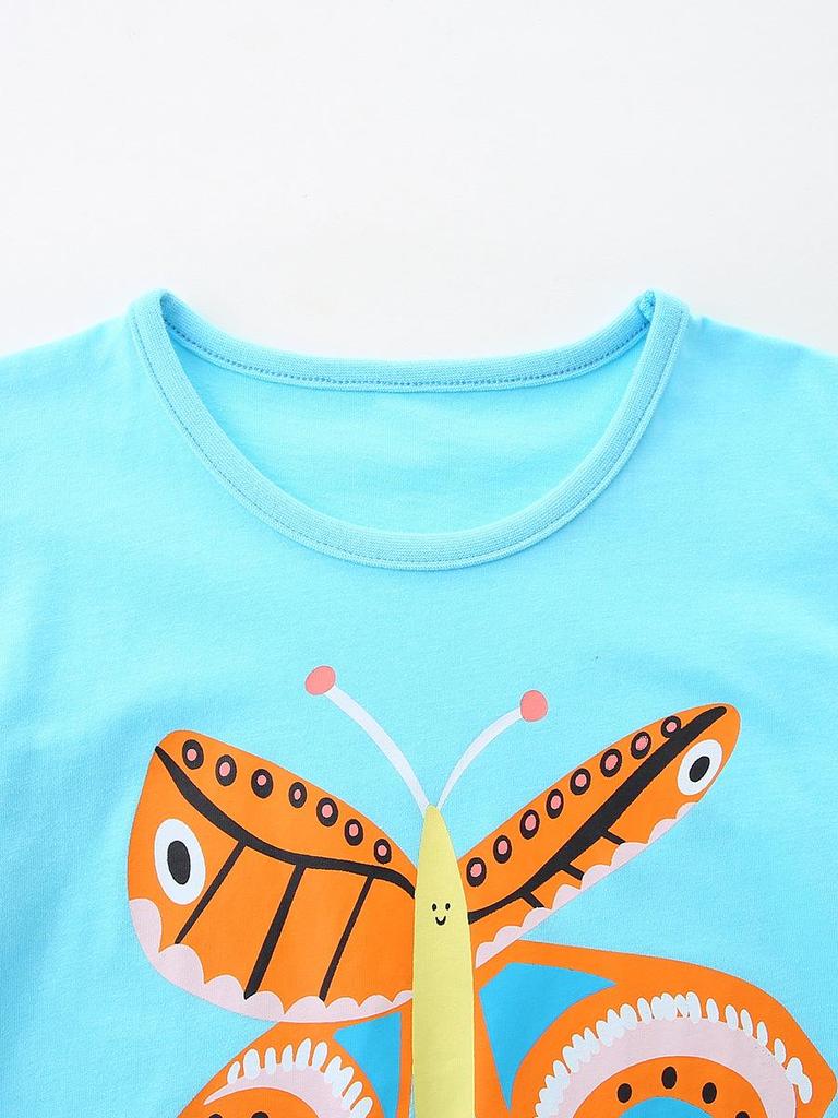 Girls' European Style Butterfly Print Short Sleeve T-shirt - Summer Collection