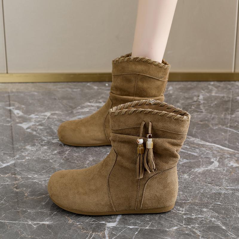Retro Brown Ankle Boots Women Autumn Suede Leather Designer Shoes Fashion Tassel Casual Boots Ladies Western Cowboy Boots Women