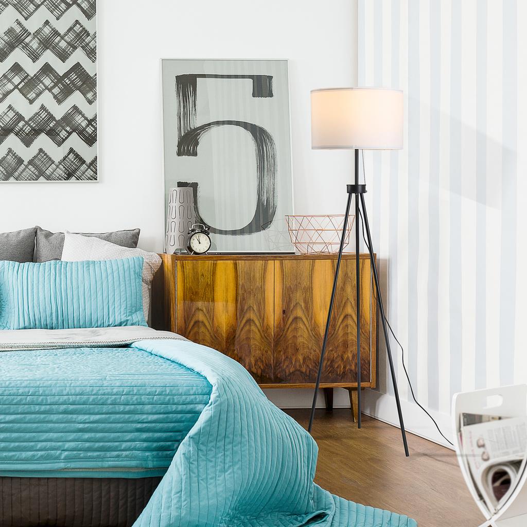 Floor Lamp, Polyester and Cotton Shade, E27 Socket, White, Bulb Not Included