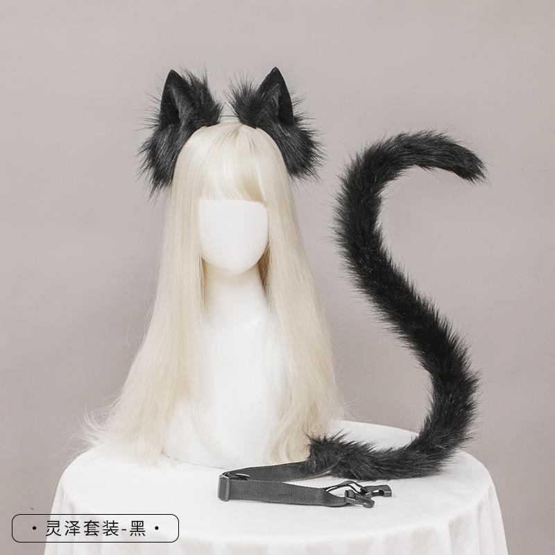 O ureche de pisică coadă de pisică bijuterii cosplay handmade imitație animal ureche bentiță coadă set de accesorii